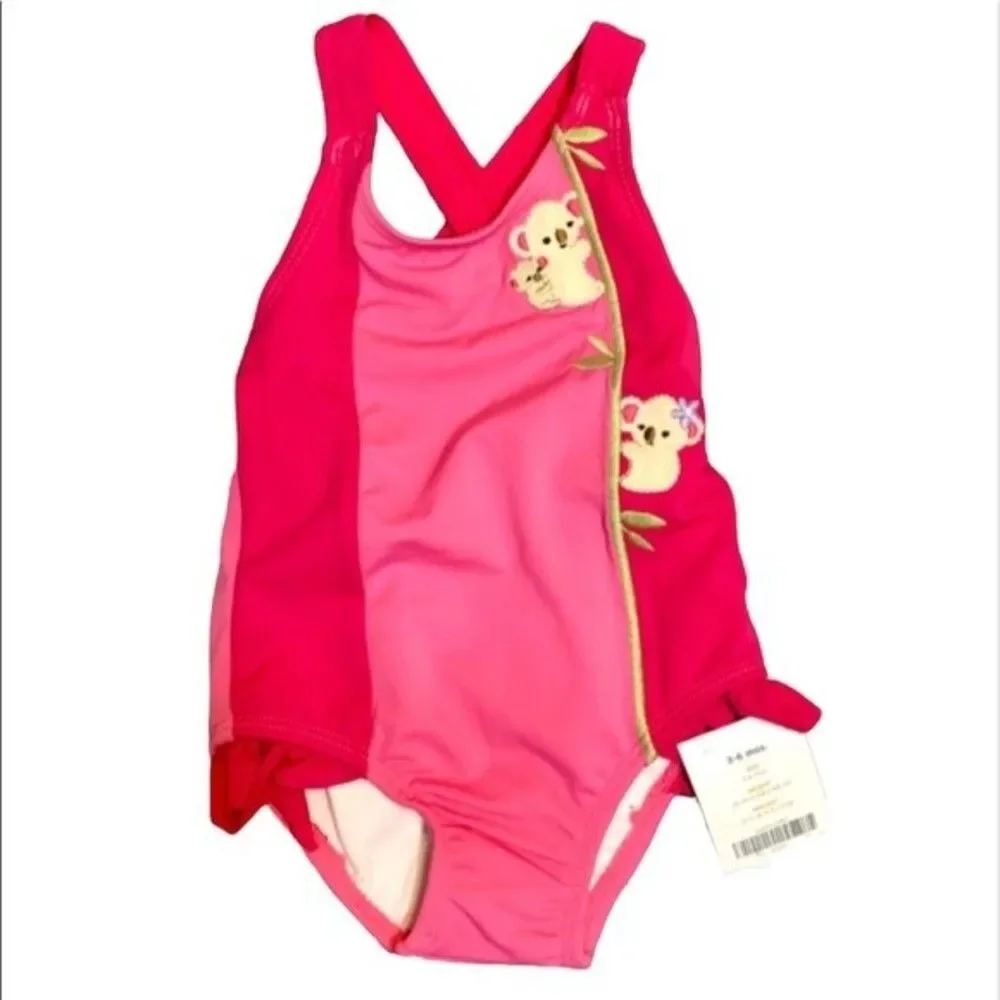 NWT Gymboree Koala Baby Girl Onepiece Swimsuit.Size 3-6 Months.Pink.Red …